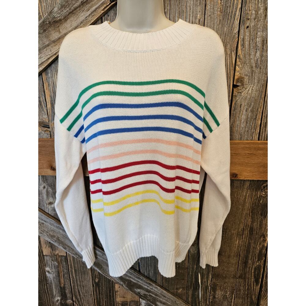 NWT Style & Co vintage style rainbow stripes knit grandma sweater size M 90s